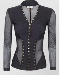 Elisabetta Franchi - Fitted Jacket Mesh Panels Sheer Sleeves - Lyst