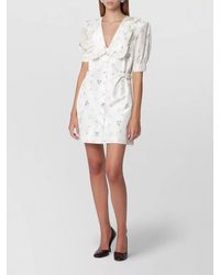 Alessandra Rich - Belted Waist Floral Dress Puff Sleeves - Lyst