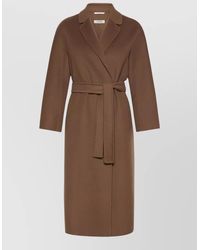 Max Mara - Long Jacket Belted Waist Lapel Collar Pockets - Lyst