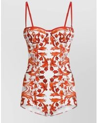 Dolce & Gabbana - Maiolica Print Balconette One Piece Swimsuit - Lyst