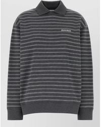 Miu Miu - Embroidered Cotton Striped Long Sleeve Polo Shirt - Lyst
