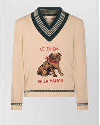 Valentino - Wool V-Neck Embroidered Sweater - Lyst