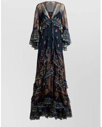Etro - Maxi Dress Sheer Sleeves Paisley Flared - Lyst