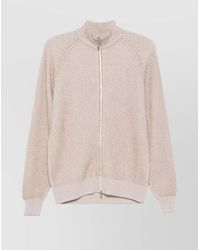 Brunello Cucinelli - Cashmere High Neck Zip-Up Cardigan With Ribbed Knit - Lyst