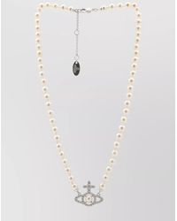 Vivienne Westwood - Cross Pendant Necklace With Orb Design And Pearl Beads - Lyst