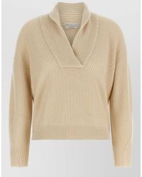 Brunello Cucinelli - Cashmere Ribbed V-Neck Shawl Collar Sweater - Lyst