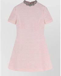 Valentino - Embroidered Crinkle Cotton Tweed Short Dress - Lyst