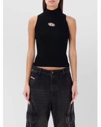 DIESEL - Viscose Blend Ribbed Slim-Fit Cropped Turtleneck Sleeveless Top - Lyst