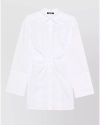 ROTATE BIRGER CHRISTENSEN - Cotton Gathered Knotted Shirt Mini Dress - Lyst