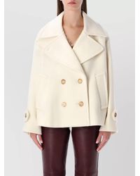 Chloé - Oversized Wool Blend Peacoat Chin Strap Collar - Lyst
