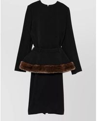 Stella McCartney - Faux Fur Trimmed Belted Midi Dress - Lyst