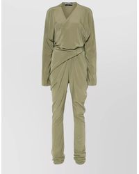 Cortana - Silk Draped V-Neck Long-Sleeve Jumpsuit - Lyst