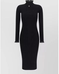 Elisabetta Franchi - Ribbed Midi Mock Neck Knit Dress - Lyst