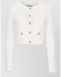 Self-Portrait - Cropped Textured Cardigan Bows Jewel Pockets - Lyst