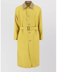 AURALEE - Long Coat Belted Waist Single Breasted Contrast Collar - Lyst