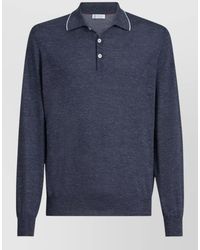 Brunello Cucinelli - Cashmere Silk Hemp Long-Sleeve Polo Shirt - Lyst