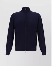 Brunello Cucinelli - Wool And Cashmere Ribbed High Neck Zip Cardigan - Lyst