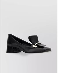 Prada - Leather Pumps With Block Heel And Bow - Lyst