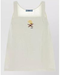 Prada - Linen Top Adjustable Straps Square Neckline - Lyst