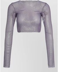 Santa Brands - Mesh Rhinestone Long-Sleeve Crop Top - Lyst