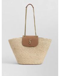 Saint Laurent - Raffia Manon Tote Bag Cassandre Chain - Lyst