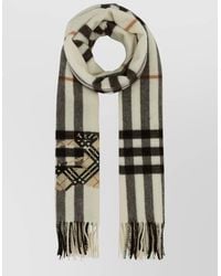Burberry - Cashmere Scarf Embroidered Check Pattern Fringe - Lyst
