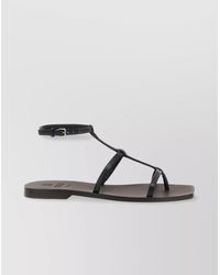 Brunello Cucinelli - Leather Rhinestone-Embellished Flat Sandals - Lyst