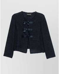 Emporio Armani - Knit Blazer Jacket Cropped Round Neck - Lyst