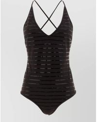 Brunello Cucinelli - Striped Sequin One Piece Swimsuit V Neckline - Lyst