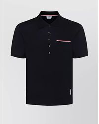 Thom Browne - Cotton Polo Shirt With Button-Up Collar And Side Slits - Lyst