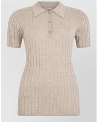 TOTEME - Cashmere Silk Ribbed Slim-Fit Short-Sleeve Polo Top - Lyst