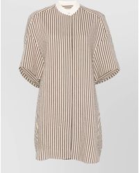 Alysi - Cotton Blend Dress Short Sleeves Stripes - Lyst