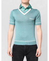 Dolce & Gabbana - Knit Collared Short Sleeve V Neck Top - Lyst