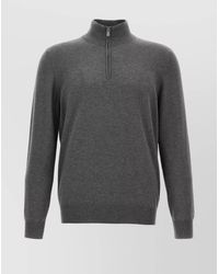 Brunello Cucinelli - Half-Zip High Collar Ribbed Sweater - Lyst