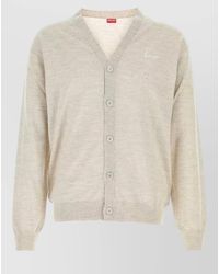 KENZO - Wool Cardigan V Neckline Ribbed Cuffs Hem - Lyst