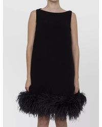 Valentino Garavani - Mini Dress With Feather Hem And Bow - Lyst