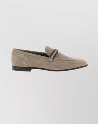Brunello Cucinelli - Suede Round Toe Stitch Detail Loafers - Lyst