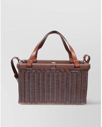 Brunello Cucinelli - Wicker Tote Bag Leather Handles - Lyst