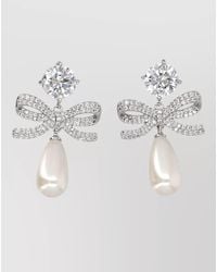 Self-Portrait - Bow Motif Crystal Pearl Drop Earrings - Lyst