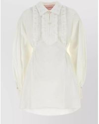 Valentino Garavani - Cotton Blend Shirt Dress With Ruffled Detailing - Lyst