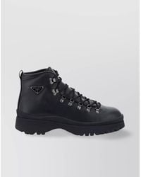 Prada - Chunky Sole Leather Ankle Boots With Triangle Detail - Lyst