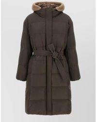 Brunello Cucinelli - Down Quilted Belted Hooded Parka Coat - Lyst