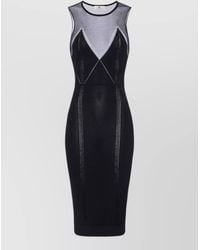 Elisabetta Franchi - Knit V-Neck Long-Sleeve Knee-Length Dress - Lyst