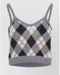 Prada - Sleeveless Cropped Knit Argyle Tank Top - Lyst