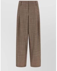 Brunello Cucinelli - Prince Of Wales Virgin Wool Lamé Wide-Leg Trousers - Lyst