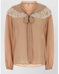 Chloé - Crepe Blouse Bow Tie Front Lace - Lyst
