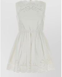 Self-Portrait - Poplin Mini Dress Embroidered Waist Scalloped Hem - Lyst