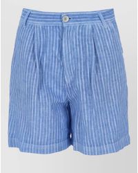 120% Lino - Striped Bermuda Shorts Pleated Front Belt Loops - Lyst