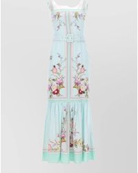 Self-Portrait - Midi Dress Floral Print Belted Waist - Lyst