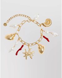 Self-Portrait - Plated Pearl And Coral Charm Bracelet - Lyst